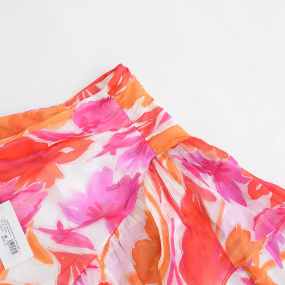 Milly Mira Paper Ruffled Floral Peony Mini Skirt In Orange Multi 8  NWT - Picture 9 of 14